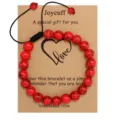 Red turquoise beaded bracelet with greeting card, adjustable rope valentine gift for women - Red Howlite