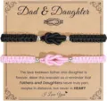 Dad and daughter woven bracelet set on card, matching knot design jewelry gifts for family. - Black and Pink - 4