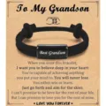 Adjustable braided rope bracelet for grandson with engraved metal plate and sentiment card. - To My Grandson