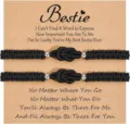 Black braided couple bracelet set detail showing the knot design and sweet friendship message card. - Black and Black - 5