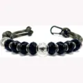 Detailed shot of handmade paracord golf counter keychain with black faceted beads and hook. - Style 1