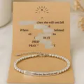 Detailed view of stainless steel beaded bar bracelet featuring inspiring engraved card. - 46:5 - Steel Tone - 20