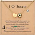 Gold soccer ball and heart pendant necklace on inspirational quote backing card for sports fans. - Alloy / Gold Football with Card