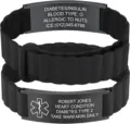 Black stainless steel medical alert ID bracelet with silicone band for emergency use. - 20mm / Black Curved Plate with Black Silicone Strap