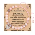 Pink Imperial Jasper Beaded Bracelet 21st Birthday Gift Handmade Braided Adjustable Jewelry - 21st Birthday + 8mm Pink Zebra Stone
