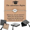 Detailed view of the graduation compass bracelet on a card with gift boxes, perfect gift. - Stainless Steel Bracelet & Graduation Cap Box - 6