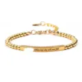 Gold stainless steel beaded bracelet with engraved bar detail, adjustable length. - Gold Engraving - 12