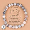 Pulsera de cuentas de piedra natural cebra de 8mm con dije de brújula regalo de graduación - Colgante de Brújula de Aleación / Piedra Cebra Rosa