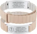 Medical alert ID silicone bracelet stainless steel curved plate custom emergency jewelry - 20mm / Steel Color Curved Plate with Starlight
