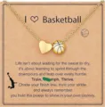 Gold basketball and heart pendant necklace displayed on an inspirational message card. - Alloy / Gold Basketball with Card