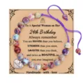 Handmade natural imperial jasper stone beaded bracelet with birthday card for women adjustable. - 24th Birthday & 8mm Imperial Jasper