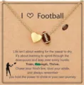 Gold football necklace detail showing heart and sports ball pendants on display card. - Alloy / Gold Football & Card
