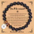 8mm natural stone beaded bracelet with compass charm graduation farewell gift jewelry - Alloy Compass Pendant / Matte Obsidian