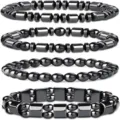 Magnetic hematite bracelet detail view showing various styles of black stone health jewelry. - Magnetic Health Hematite Bracelet