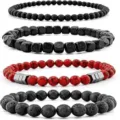 Detailed close-up view of multi-style bead bracelets showcasing various textures and stones. - Fashion Beaded Bracelet Set