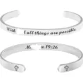 Stainless steel cuff bracelet close-up, inspirational scripture engraved detail. - Scripture Engraved Style 4