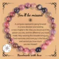 Natural stone beaded bracelet with compass pendant and greeting card for graduation gifts. - Alloy Compass Pendant / Black Line Rhodochrosite