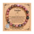 Pulsera de cuentas de piedra natural con dije de manzana, regalo ideal para profesores hoy. - Colgante de Manzana / Rodocrosita de Línea Negra