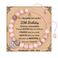 Pink zebra jasper handmade woven bead bracelet with birthday greeting card and adjustable cord. - 20th Birthday + 8mm Pink Zebra Stone