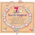 Handmade unicorn 7th birthday pearl beaded bracelet with card magical gift for girls - You're-5