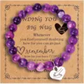 Natural purple stone beaded bracelet with engraved heart pendant on message card gift for women - Style 23