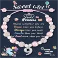 Details of the handmade pink pearl beaded bracelet with unicorn card and number 9 pendant. - Sweet-5
