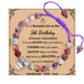 Imperial jasper stone beaded bracelet with birthday card for 5th girl gift adjustable. - 5th Birthday + 6mm Imperial Jasper