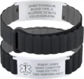 Stainless Steel Medical Alert ID Bracelet Custom Engraved Silicone Wristband Men - 20mm / Steel Color Curved Plate with Black Gray