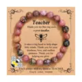 Pulsera de cuentas de piedra natural con abeja, excelente regalo de agradecimiento para profesor. - Dije De Abeja / Rodocrosita de Línea Negra