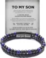 Men's multi-layer leather beaded bracelet with stainless steel magnetic clasp. - 19cm Alloy Magnetic Clasp / Lapis Lazuli - 3