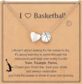 Basketball necklace with heart and sports pendant, stylish clavicle chain jewelry for women - Silver Basketball + Card