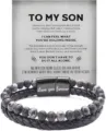 Men's multi-layer leather bracelet with tiger eye beads and stainless steel magnetic clasp. - 19cm Alloy Magnetic Clasp / Black Labradorite - 4
