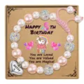 5th Birthday Pearl Bracelet Gift for Girls Cute Unicorn Heart Charm Adjustable - Happy 5th Birthday
