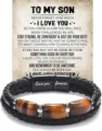Multi-layer men's leather bracelet featuring tiger's eye stones and a special message card. - Tiger Eye Square - Son-6