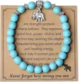 Turquoise bead bracelet with silver elephant charm on display card for women daily wear - Style 5