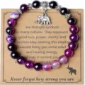Natural Stone Purple Agate Beaded Bracelet With Elephant Charm And Card Gift For Her - Style 6