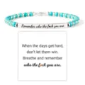 Stainless steel beaded bracelet with engraved bar motivational quote gift for women adjustable - Remember-7