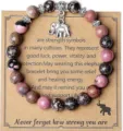 Natural stone pink zebra jasper elephant pendant beaded bracelet for women daily wear detail view. - Style 7