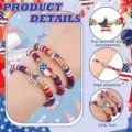 Giorno Indipendenza USA Bandiera Perline Argilla Bracciale Set Stella Cuore Elastico Gioielli - Cuore, bandiera e stella - Set da 3 pezzi / Rosso Bianco Blu