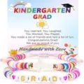 Colorful polymer clay bead bracelet set for kindergarten graduation gift with card display. - Style 21