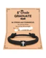 Black braided cord cross bracelet with graduation card gift for men and teen boys. - Cross Woven Bracelet (5th Grade Grad) / Black