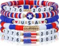 Set di bracciali in perline heishi di argilla polimerica giorno indipendenza USA 1776 2026 - Set da 6 pezzi per il 250° anniversario / Rosso Bianco Blu