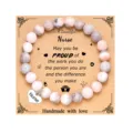 Beautiful nurse beaded gemstone bracelet with heart pendant gift card for medical staff - Pink Zebra Jasper with Nurse Card