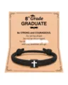 Black braided cross rope bracelet for graduation gift, stylish men jewelry accessory. - Cross Woven Bracelet (8th Grade Grad) / Black