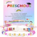 Colorful polymer clay bead bracelet set for kids graduation gift with cross and letter charms. - Style 23