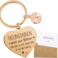 Roségoldener Herz-Schlüsselanhänger mit Spruch und Grußkarte für die beste Freundin. - Geschenkset / Gold
