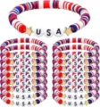 Set di bracciali in argilla polimerica USA con stelle dorate e perline di lettere. - USA - Set da 8 pezzi / Rosso Bianco Blu