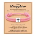 Pink woven Milan rope bracelet with cross pendant and daughter card, sweet gift for women. - Cross Woven Bracelet (Pink Message Card) / Pink