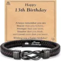 Men braided leather bracelet with magnetic clasp 13th birthday gift stainless steel jewelry - 13th