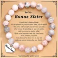 Handmade beaded bracelet gift for sister with engraved stainless steel heart charm and emotional card. - Pink Zebra Jasper + Bonus Sister Card